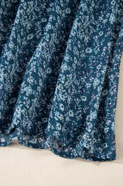 New Dear-Lover Floral Print Sweetheart Neck Shirred Back Mini Dress Blue