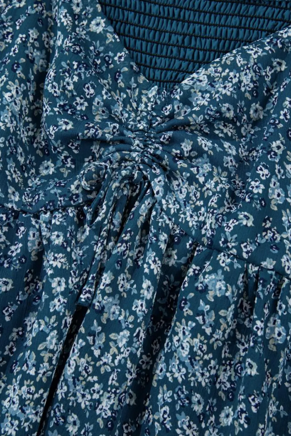 New Dear-Lover Floral Print Sweetheart Neck Shirred Back Mini Dress Blue