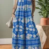 Clearance Dear-Lover Floral Print Wide Leg Sleeveless Jumpsuit Blue