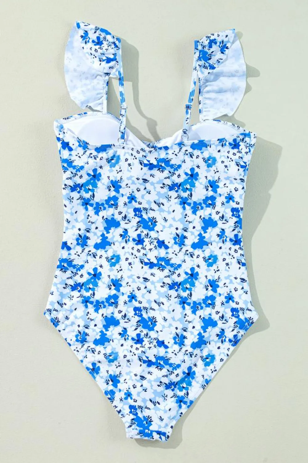 Hot Dear-Lover Floral Ruffled Strap Lace-up Hollow Out One Piece Swimsuit Blue