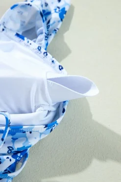 Hot Dear-Lover Floral Ruffled Strap Lace-up Hollow Out One Piece Swimsuit Blue