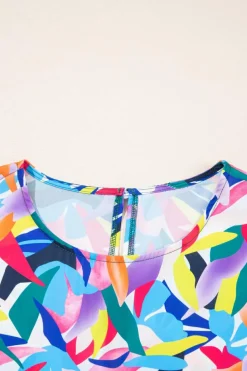 Clearance Dear-Lover Geometric Print Ruffled Short Sleeve Plus Size Tiered Maxi Dress Blue