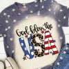 Clearance Dear-Lover God Bless the USA Bleached Stars T Shirt Blue