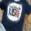 New Dear-Lover God Bless the USA Print Tie Dye T-Shirt Blue