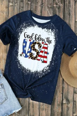New Dear-Lover God Bless the USA Print Tie Dye T-Shirt Blue