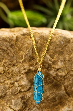 Discount Dear-Lover Gold Wire Wrapped Turquoise Pendant Necklace Blue