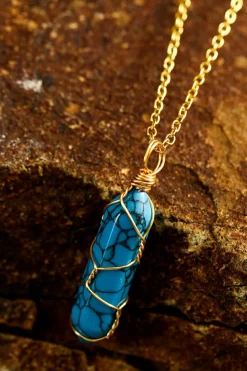 Discount Dear-Lover Gold Wire Wrapped Turquoise Pendant Necklace Blue