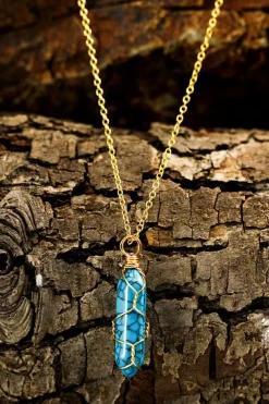 Discount Dear-Lover Gold Wire Wrapped Turquoise Pendant Necklace Blue