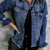Discount Dear-Lover Lapel Distressed Raw Hem Buttons Denim Jacket Blue