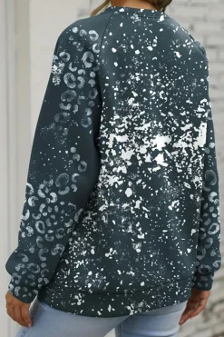 Clearance Dear-Lover Leopard Bleached Raglan Sleeve Crewneck Sweatshirt Blue