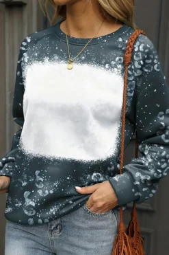 Clearance Dear-Lover Leopard Bleached Raglan Sleeve Crewneck Sweatshirt Blue