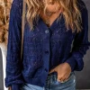 Outlet Dear-Lover Lightweight Buttoned Front Crochet Cardigan Blue