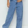 Clearance Dear-Lover Mid Rise Asymmetrical Waist Wide Leg Jeans Blue