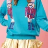Sale Dear-Lover Nutcracker Christmas Crew Neck Sweatshirt Blue
