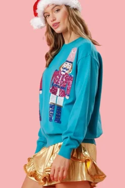 Sale Dear-Lover Nutcracker Christmas Crew Neck Sweatshirt Blue