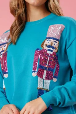 Sale Dear-Lover Nutcracker Christmas Crew Neck Sweatshirt Blue