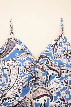 Outlet Dear-Lover Paisley Print Twist Detail Smocked Back Spaghetti Straps Long Dress Blue