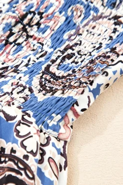 Outlet Dear-Lover Paisley Print Twist Detail Smocked Back Spaghetti Straps Long Dress Blue