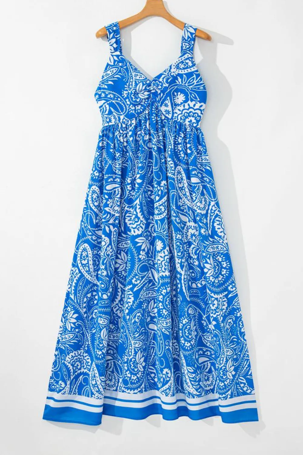 Hot Dear-Lover Paisley V Neck Crisscross Backless Maxi Dress Blue
