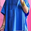 New Dear-Lover Patched Pocket Exposed Seam Oversize T-shirt Blue