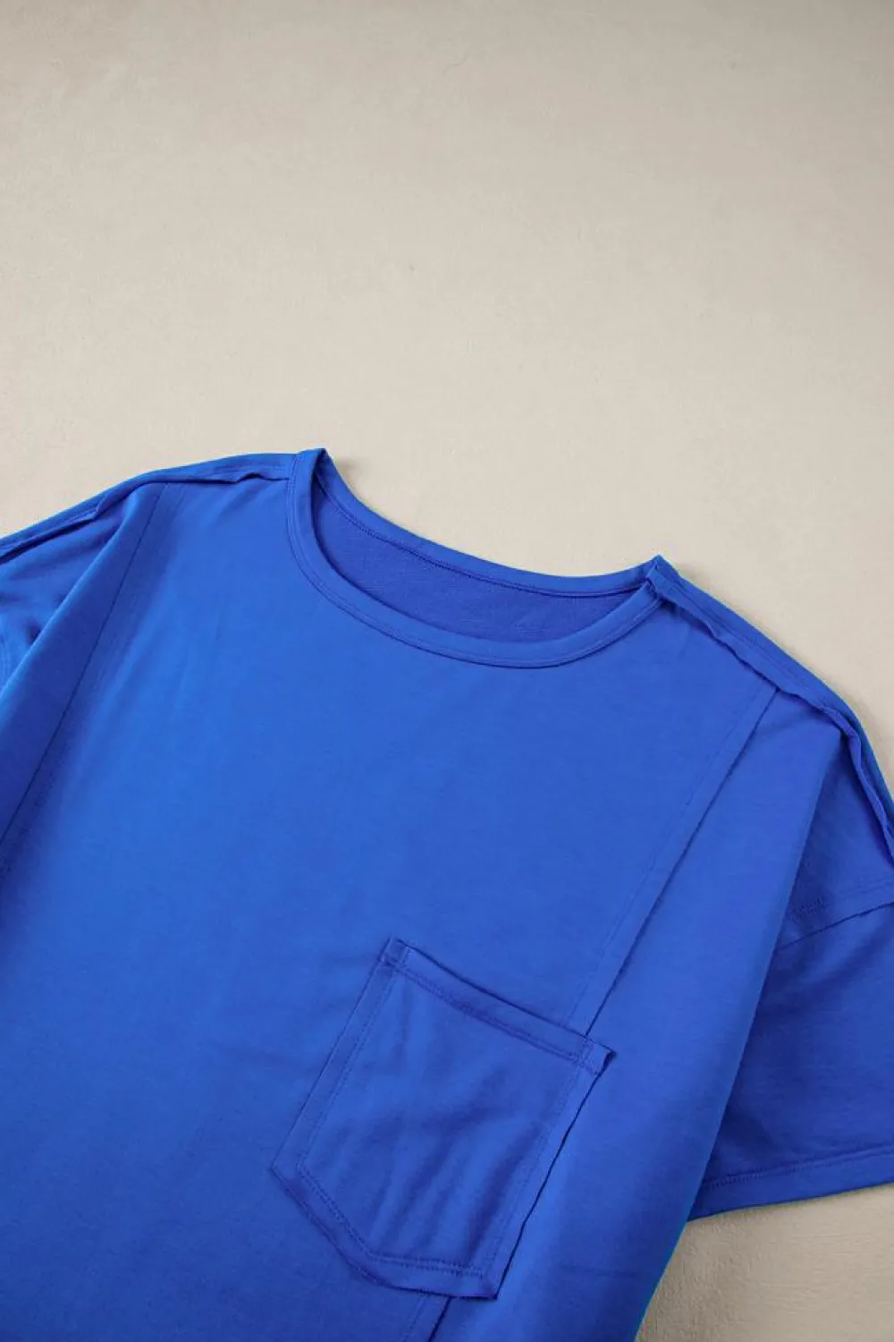 New Dear-Lover Patched Pocket Exposed Seam Oversize T-shirt Blue