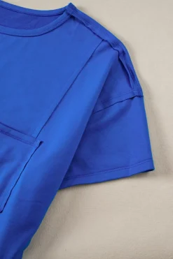 New Dear-Lover Patched Pocket Exposed Seam Oversize T-shirt Blue