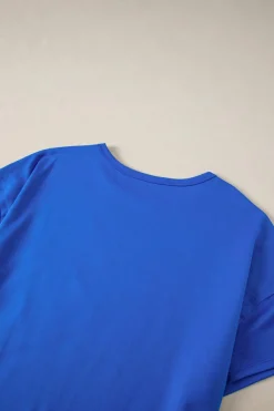 New Dear-Lover Patched Pocket Exposed Seam Oversize T-shirt Blue