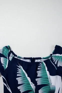 Discount Dear-Lover Pattern Print Off Shoulder Slit Bodycon Midi Dress Blue