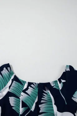 Discount Dear-Lover Pattern Print Off Shoulder Slit Bodycon Midi Dress Blue