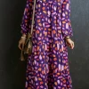 Online Dear-Lover Petal Collared Tiered Flowy Long Dress Blue
