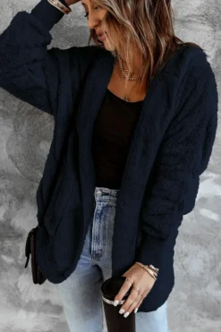 Outlet Dear-Lover Pink Soft Fleece Hooded Open Front Jacket Blue