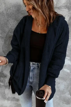 Outlet Dear-Lover Pink Soft Fleece Hooded Open Front Jacket Blue