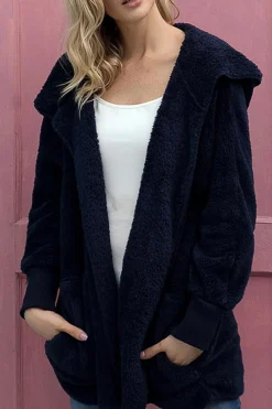 Outlet Dear-Lover Pink Soft Fleece Hooded Open Front Jacket Blue