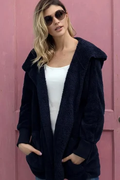 Outlet Dear-Lover Pink Soft Fleece Hooded Open Front Jacket Blue