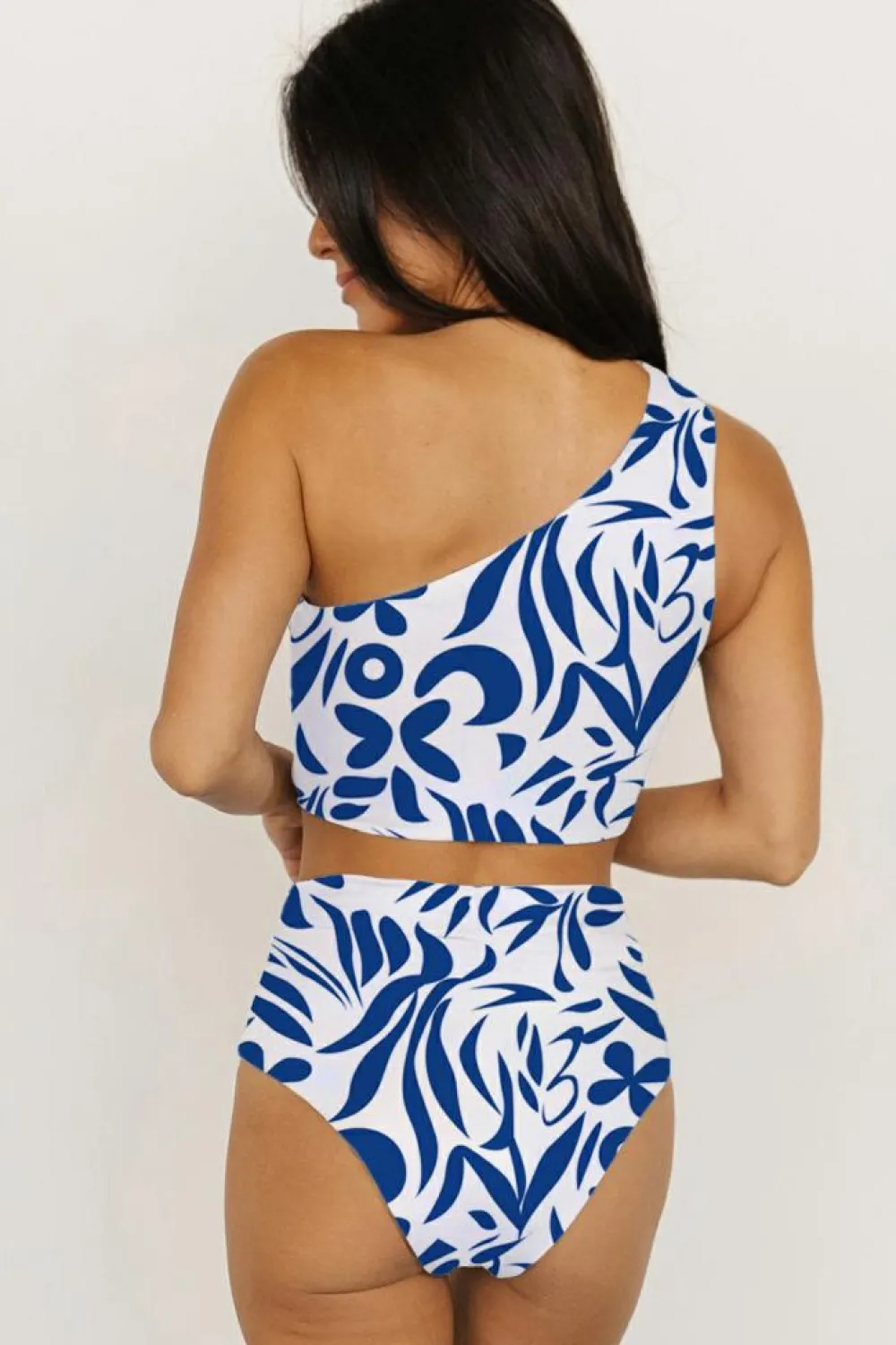 Best Dear-Lover Printed One-shoulder High Waisted Bikini Blue