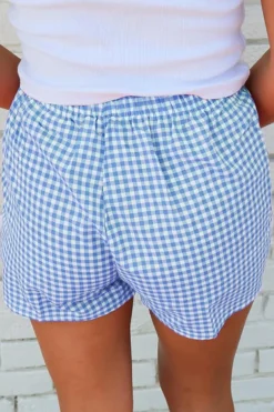 Best Dear-Lover Red Plaid Gingham Printed High Waist Shorts blue