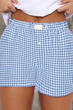 Best Dear-Lover Red Plaid Gingham Printed High Waist Shorts blue