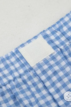 Best Dear-Lover Red Plaid Gingham Printed High Waist Shorts blue