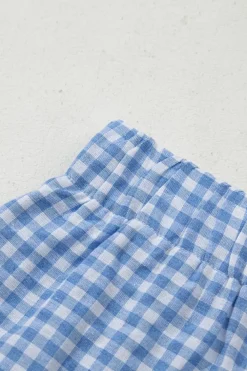 Best Dear-Lover Red Plaid Gingham Printed High Waist Shorts blue