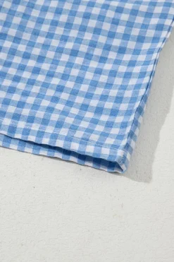 Best Dear-Lover Red Plaid Gingham Printed High Waist Shorts blue