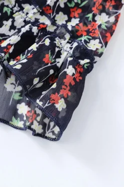 Discount Dear-Lover Ruffle Detailing Open Back Floral Dress Blue