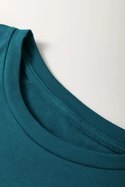 Fashion Dear-Lover Solid Color Toothpick Stripe Round Neck T Shirt Blue Sapphire