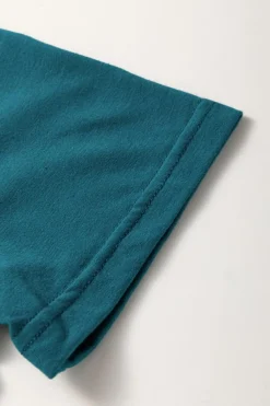 Fashion Dear-Lover Solid Color Toothpick Stripe Round Neck T Shirt Blue Sapphire