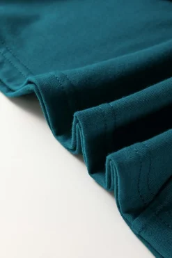 Fashion Dear-Lover Solid Color Toothpick Stripe Round Neck T Shirt Blue Sapphire