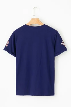 Outlet Dear-Lover Sequin USA Flag Bow Star Graphic Crewneck T Shirt Blue