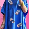 Hot Dear-Lover Sequined American Flag Pop Can Pattern Oversized Tee Blue