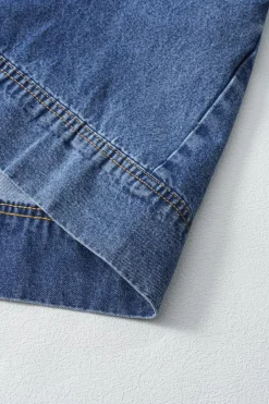 Sale Dear-Lover Short Sleeve Collared Patched Pocket Denim Mini Dress Blue