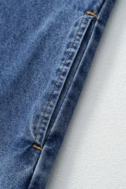 Sale Dear-Lover Short Sleeve Collared Patched Pocket Denim Mini Dress Blue