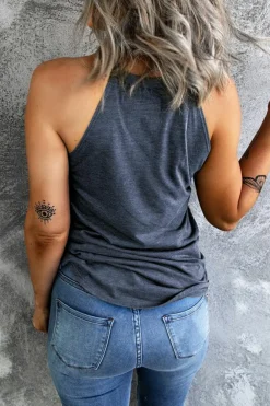 Fashion Dear-Lover Solid Color Crew Neck Tank Top Blue