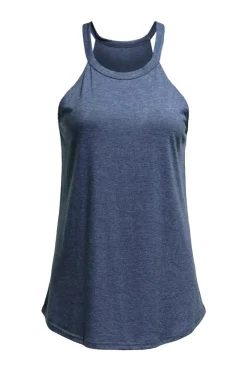 Fashion Dear-Lover Solid Color Crew Neck Tank Top Blue